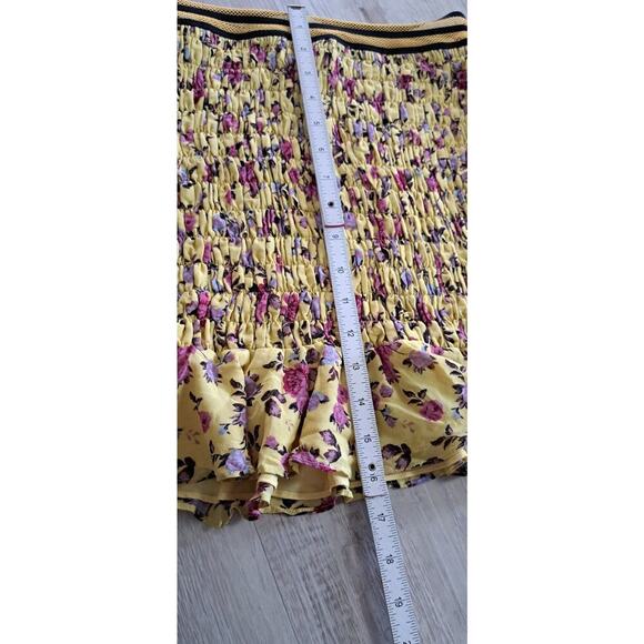 For Love & Lemons Silk Floral Odette Smocked Mini Skirt Sz M Yellow Peplum Ditsy - Picture 11 of 11